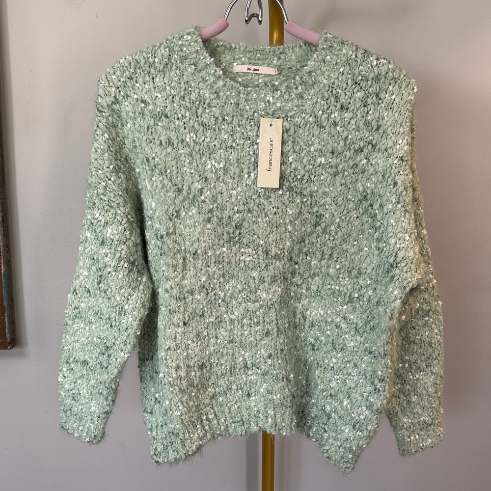 Francesca's Collections Mint Bouclé Crewneck Sweater NWT L